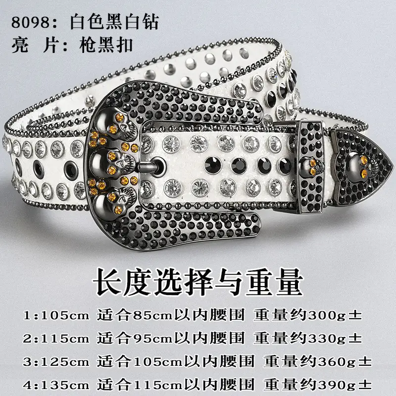 Dark Skull Rhinestone Belt for Women with Diamond Buckle - Image 14
