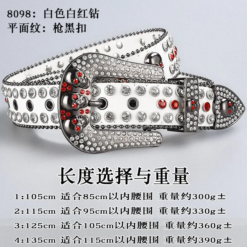 Dark Skull Rhinestone Belt for Women with Diamond Buckle - Image 16
