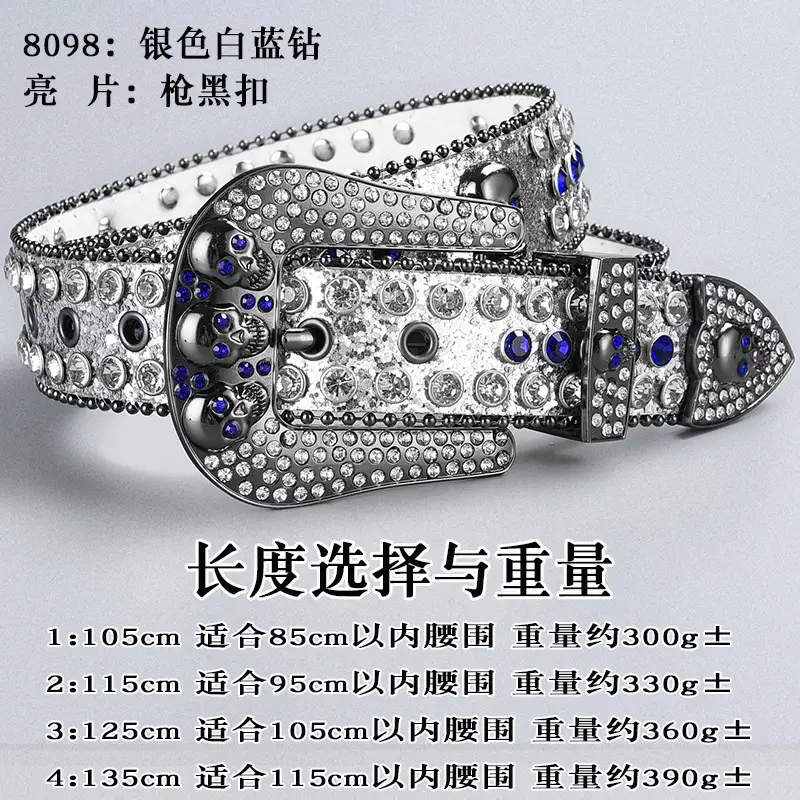 Dark Skull Rhinestone Belt for Women with Diamond Buckle - Image 18