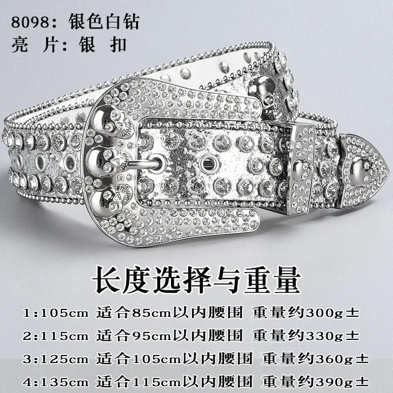 Dark Skull Rhinestone Belt for Women with Diamond Buckle - Image 21