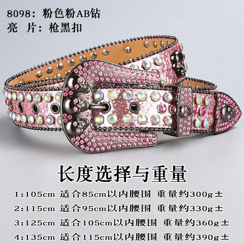 Dark Skull Rhinestone Belt for Women with Diamond Buckle - Image 22