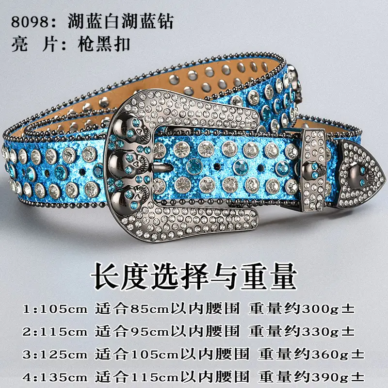 Dark Skull Rhinestone Belt for Women with Diamond Buckle - Image 24