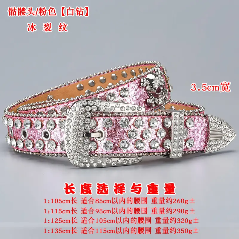 Dark Skull Rhinestone Belt for Women with Diamond Buckle - Image 29