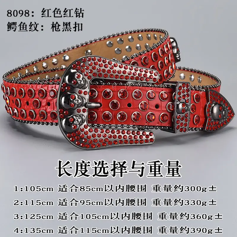 Dark Skull Rhinestone Belt for Women with Diamond Buckle - Image 3