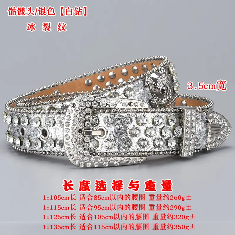 Dark Skull Rhinestone Belt for Women with Diamond Buckle - Image 31