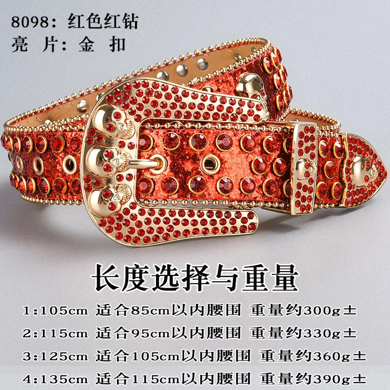 Dark Skull Rhinestone Belt for Women with Diamond Buckle - Image 7