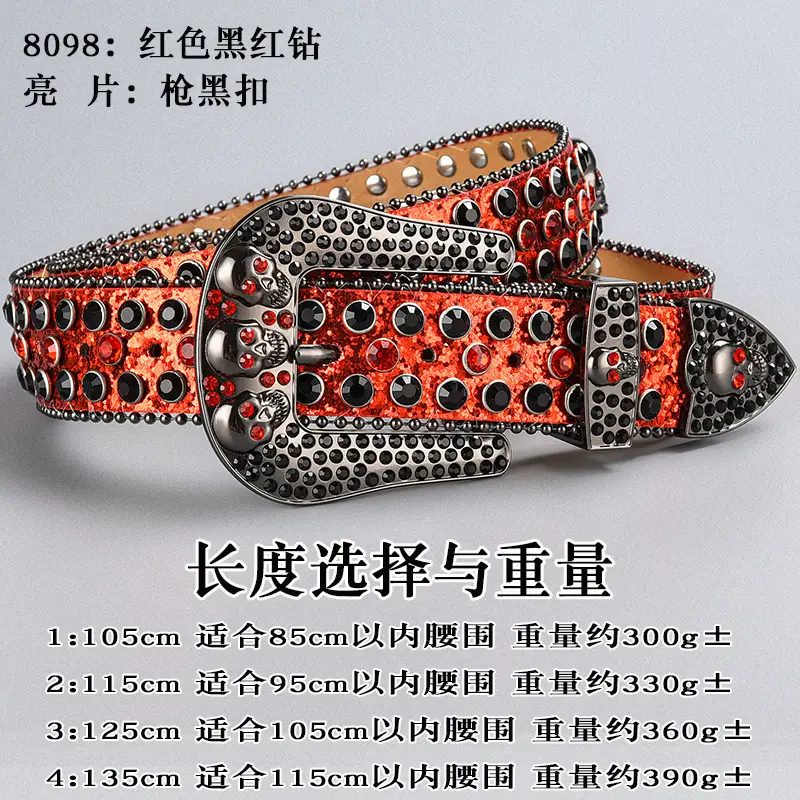 Dark Skull Rhinestone Belt for Women with Diamond Buckle - Image 8