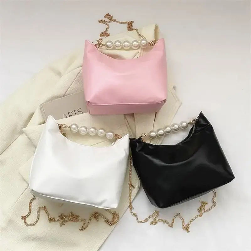 Pink French Pearl Chain Shoulder Messenger Bag for Women - Image 5