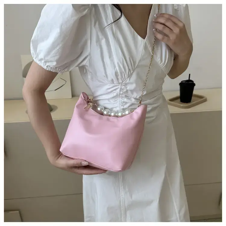 Pink French Pearl Chain Shoulder Messenger Bag for Women — feature 10
