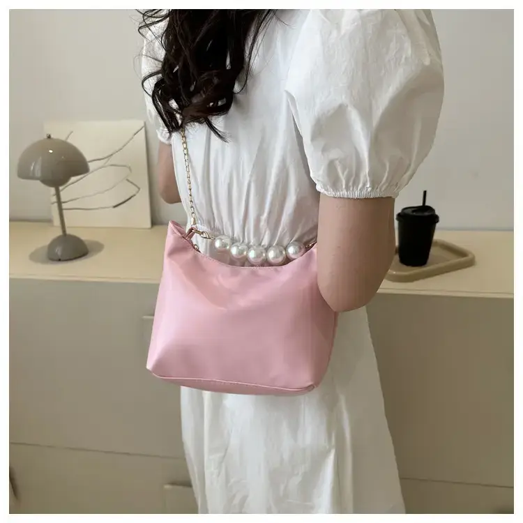 Pink French Pearl Chain Shoulder Messenger Bag for Women — feature 11