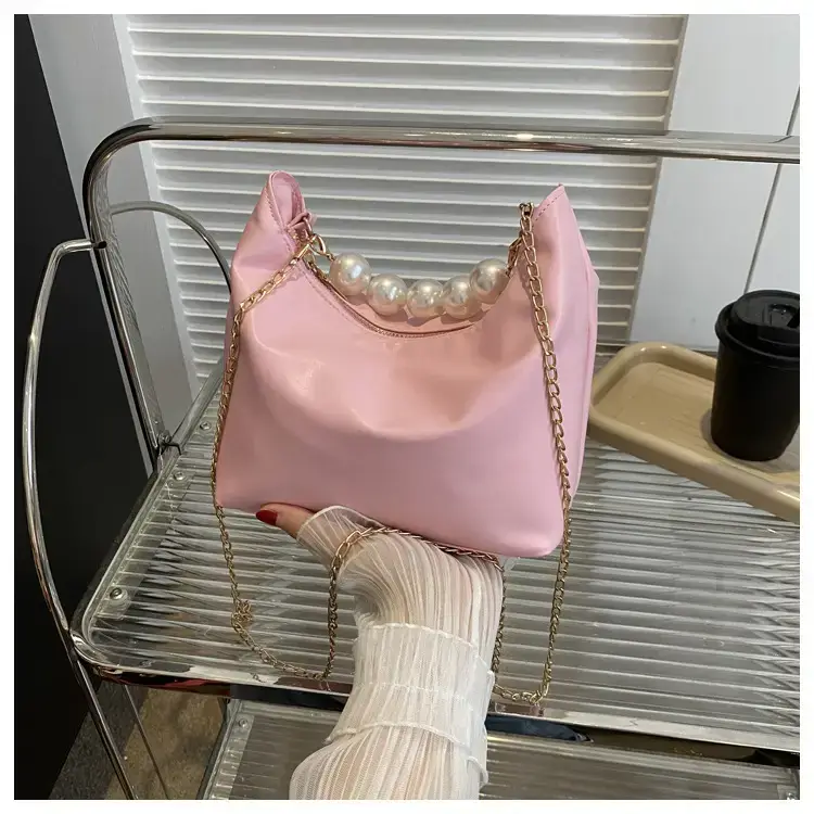 Pink French Pearl Chain Shoulder Messenger Bag for Women — feature 19