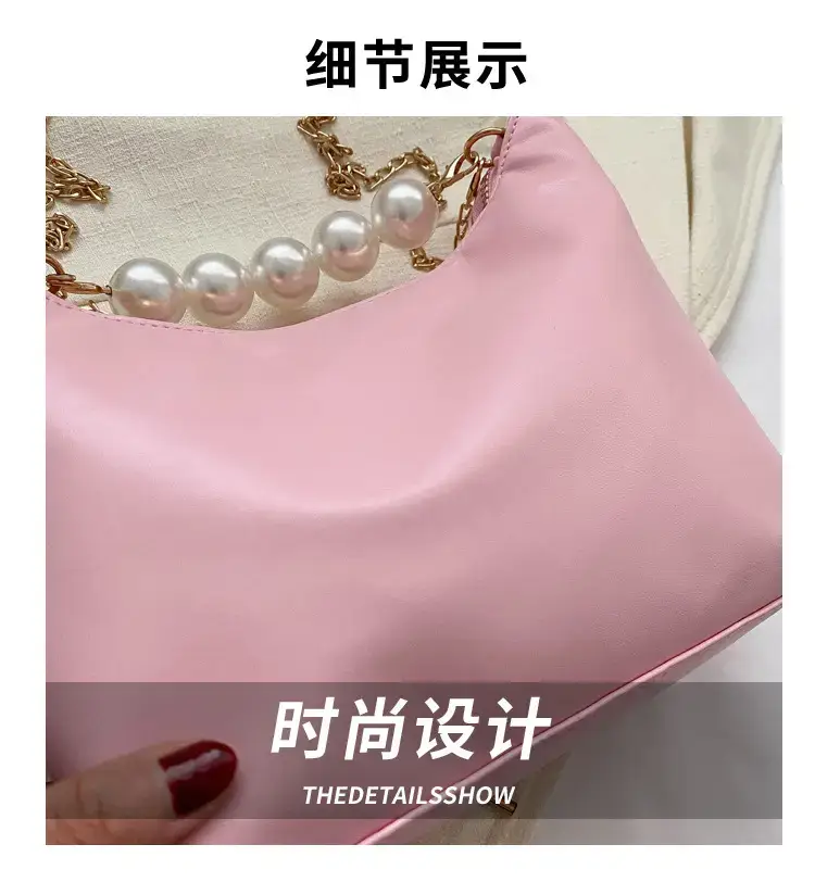 Pink French Pearl Chain Shoulder Messenger Bag for Women — feature 2