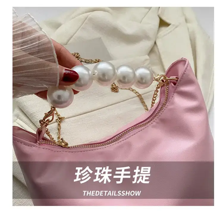 Pink French Pearl Chain Shoulder Messenger Bag for Women — feature 3