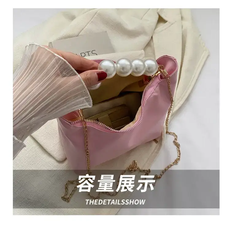 Pink French Pearl Chain Shoulder Messenger Bag for Women — feature 6