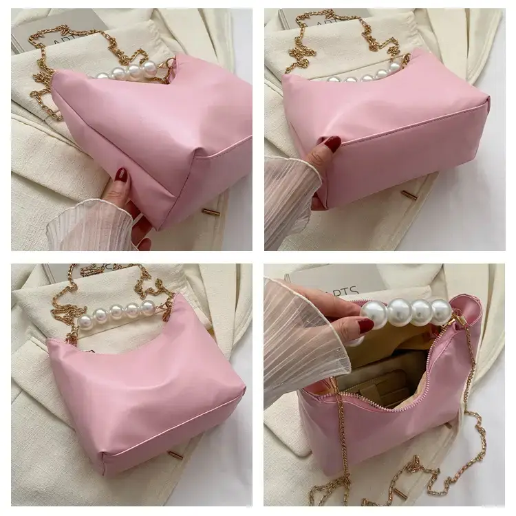 Pink French Pearl Chain Shoulder Messenger Bag for Women — feature 7
