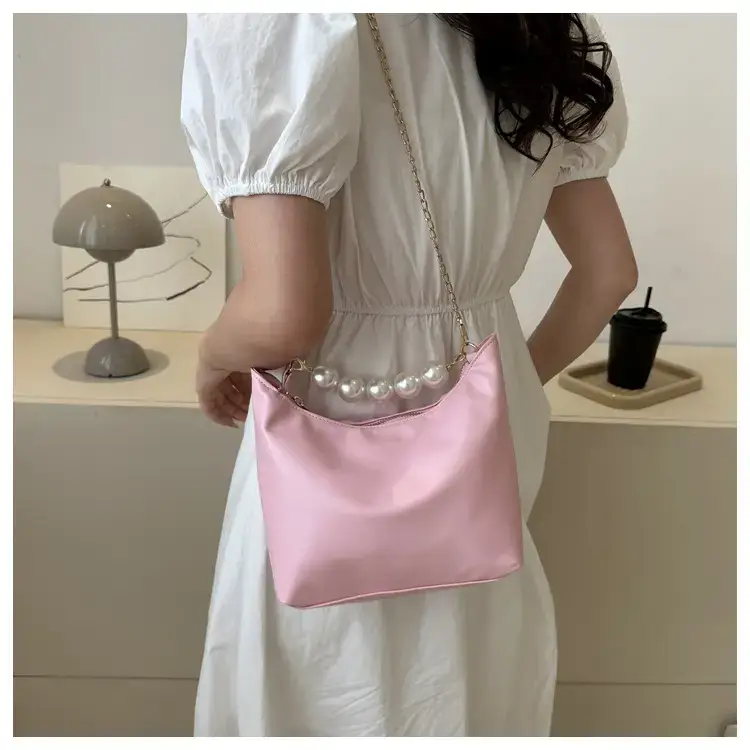 Pink French Pearl Chain Shoulder Messenger Bag for Women — feature 8
