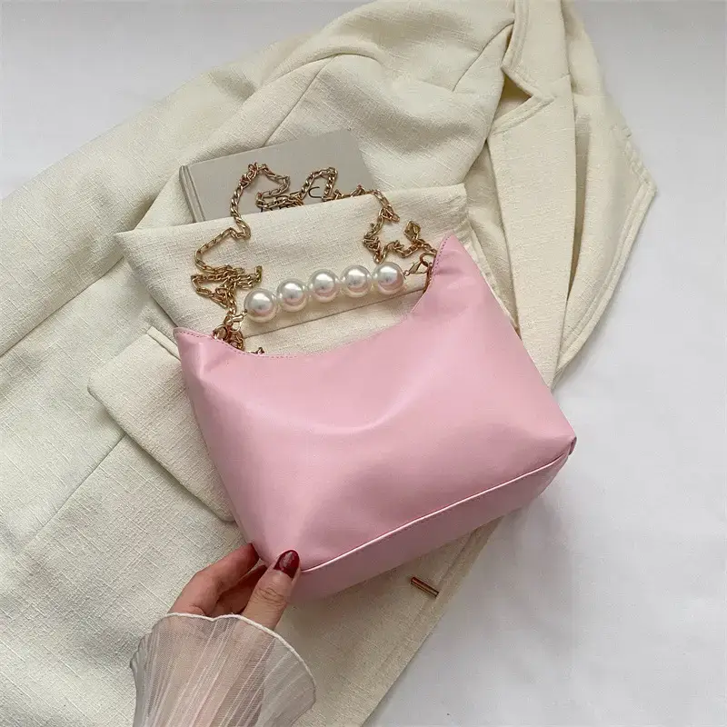 Pink French Pearl Chain Shoulder Messenger Bag for Women - Image 3