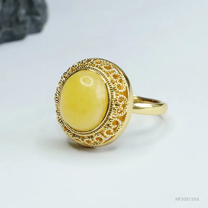 Yellow Honey Amber Ring for Women Vintage Gold Plated — feature 10