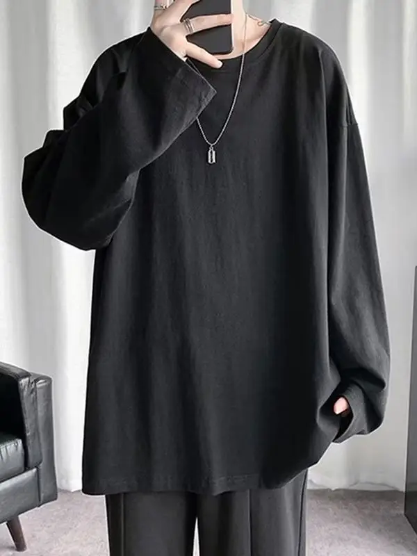 Men's Black Loose T-Shirt Long Sleeve Joker Ins - Image 8