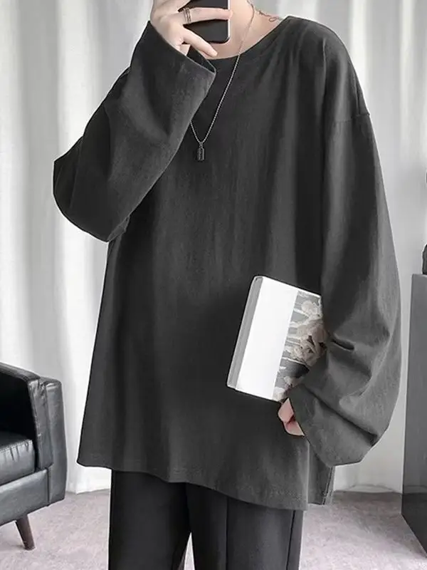 Men's Black Loose T-Shirt Long Sleeve Joker Ins - Image 9