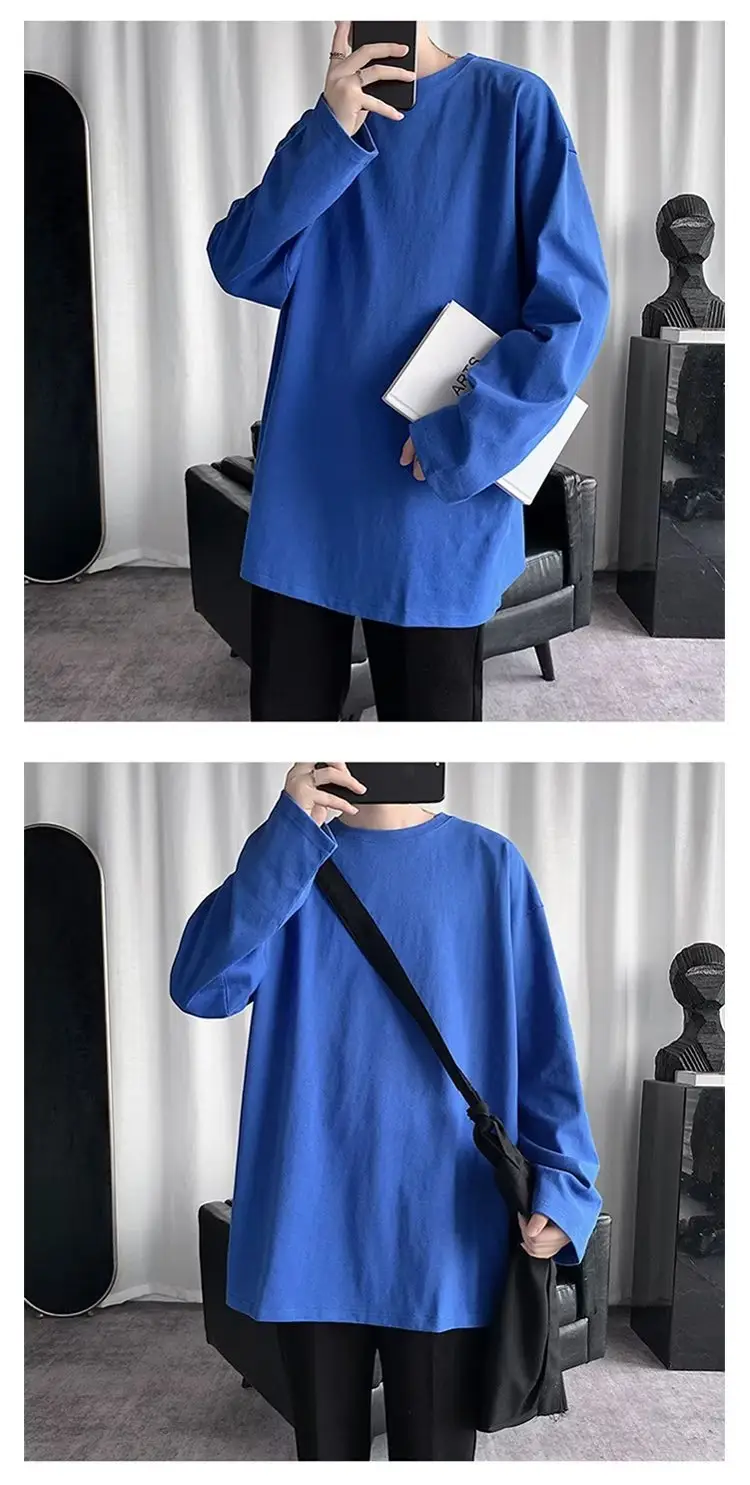 Men's Black Loose T-Shirt Long Sleeve Joker Ins — feature 10