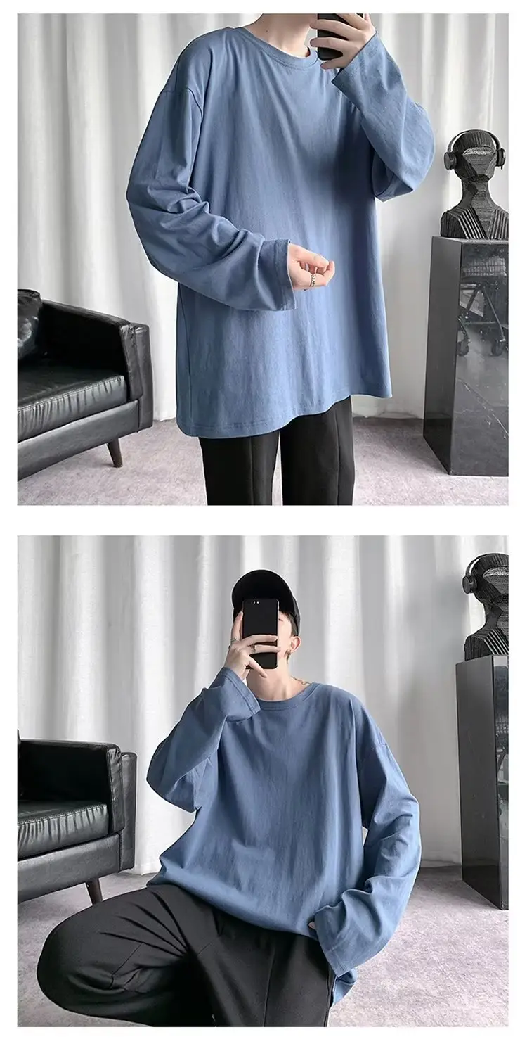 Men's Black Loose T-Shirt Long Sleeve Joker Ins — feature 11