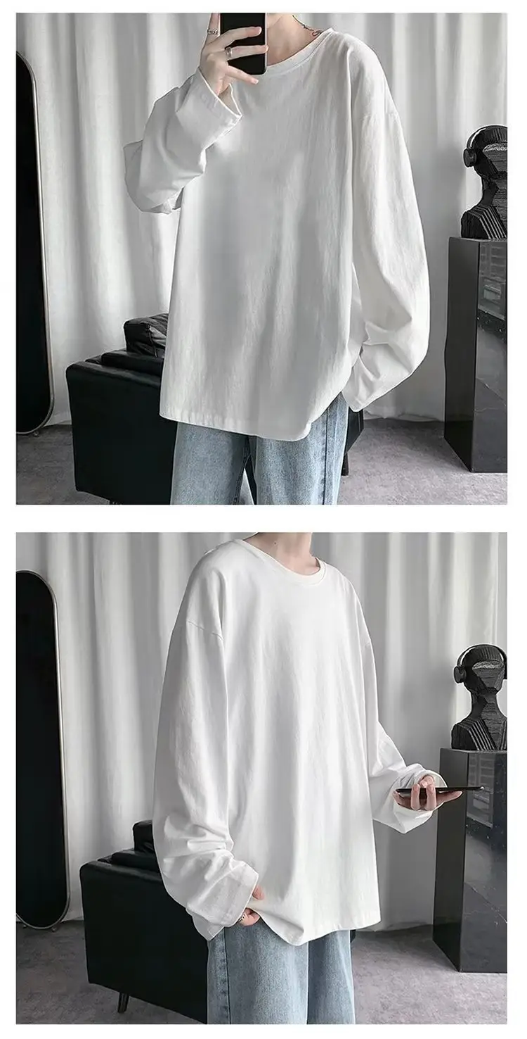 Men's Black Loose T-Shirt Long Sleeve Joker Ins — feature 4