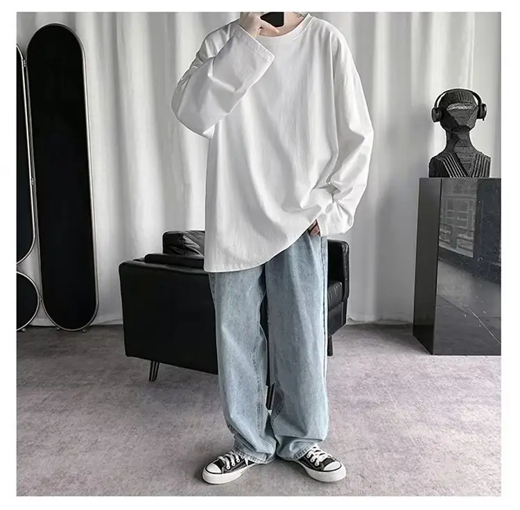 Men's Black Loose T-Shirt Long Sleeve Joker Ins — feature 5