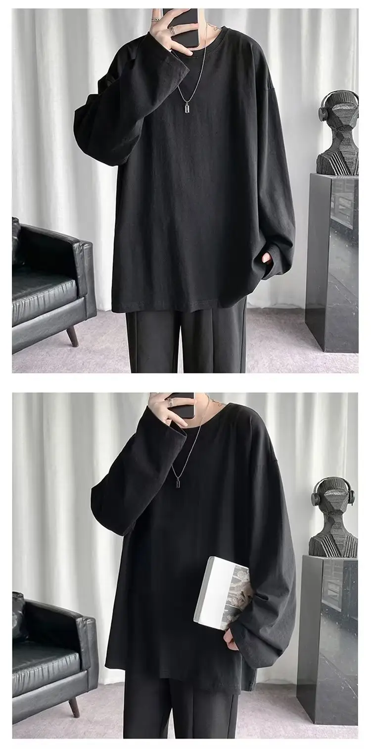 Men's Black Loose T-Shirt Long Sleeve Joker Ins — feature 6