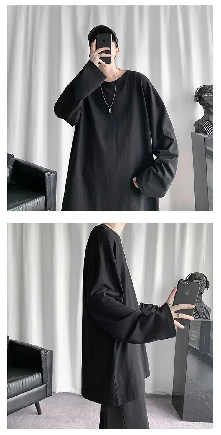 Men's Black Loose T-Shirt Long Sleeve Joker Ins — feature 7