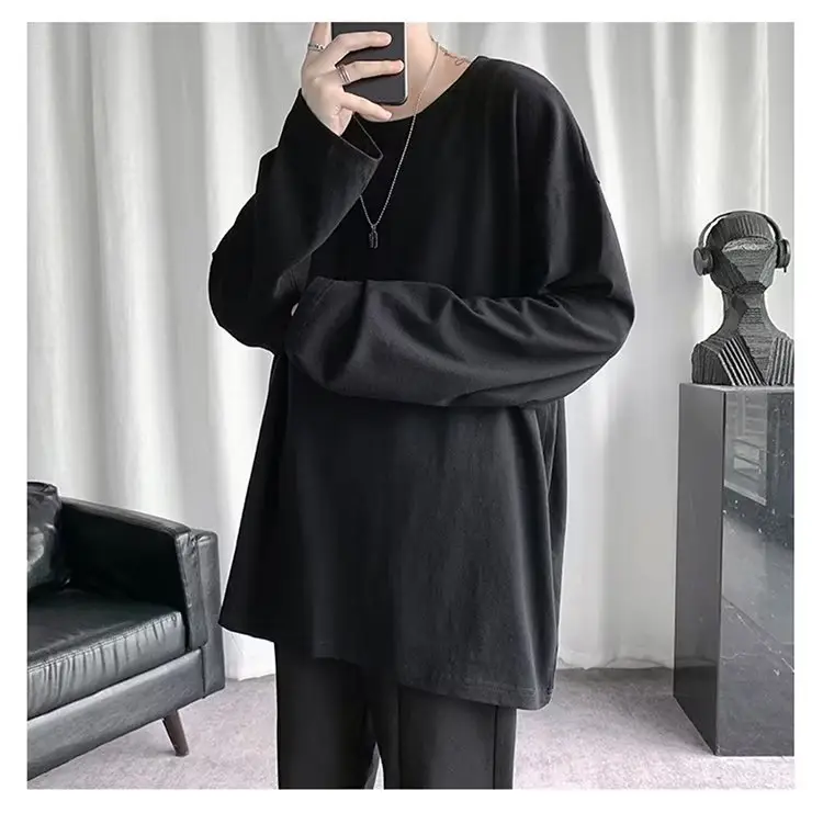 Men's Black Loose T-Shirt Long Sleeve Joker Ins — feature 8