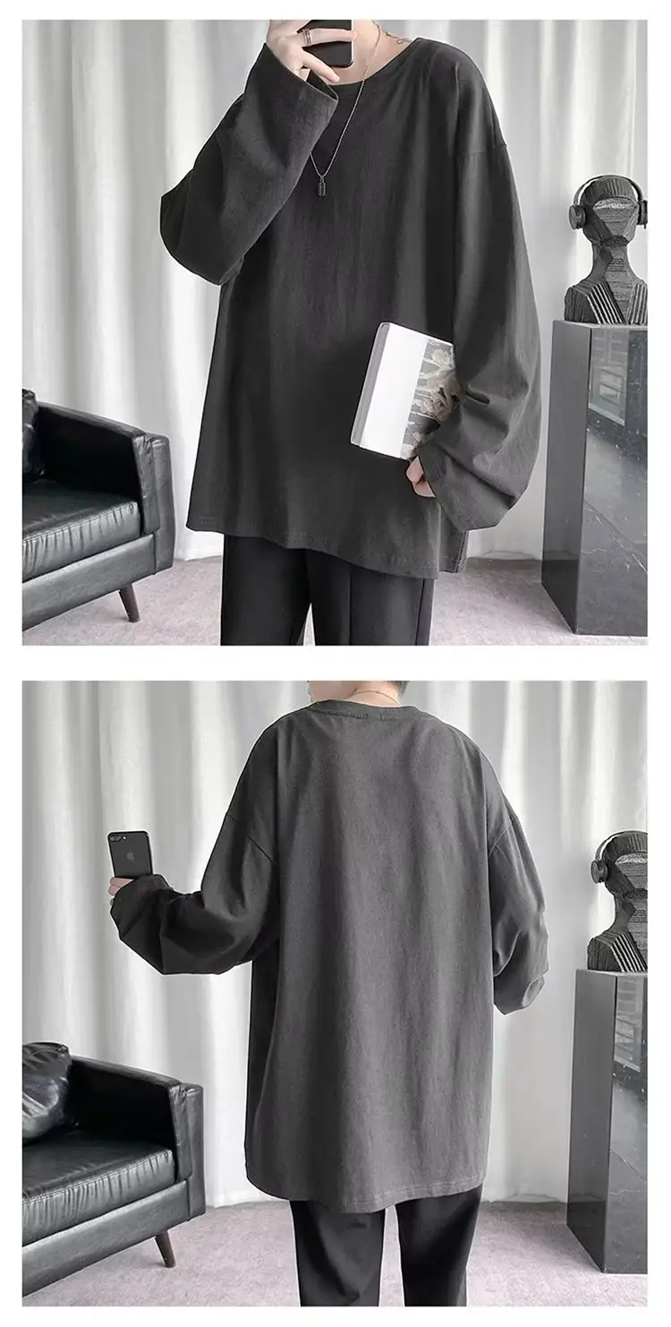 Men's Black Loose T-Shirt Long Sleeve Joker Ins — feature 9