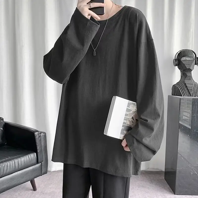 Men's Black Loose T-Shirt Long Sleeve Joker Ins - Image 3