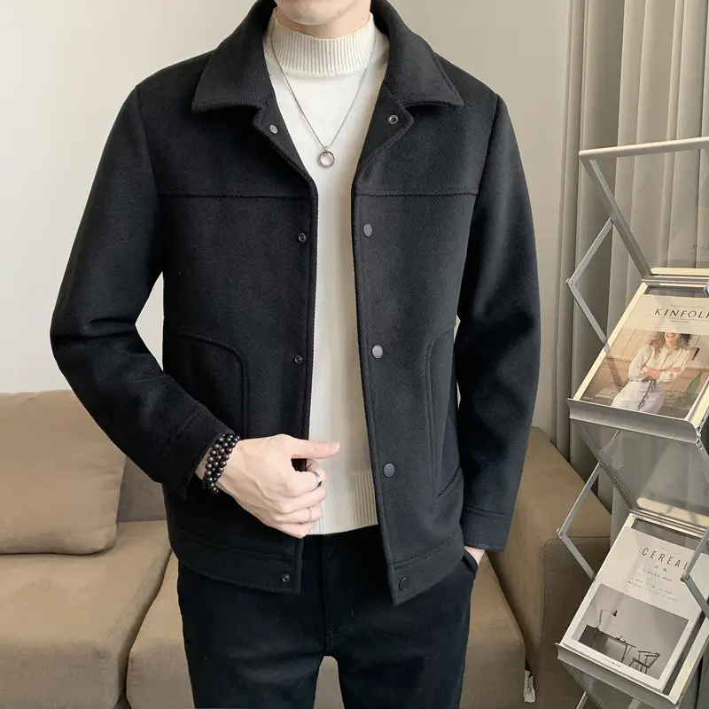 Men's Woolen Slim Fit Jacket Winter Coat Beige