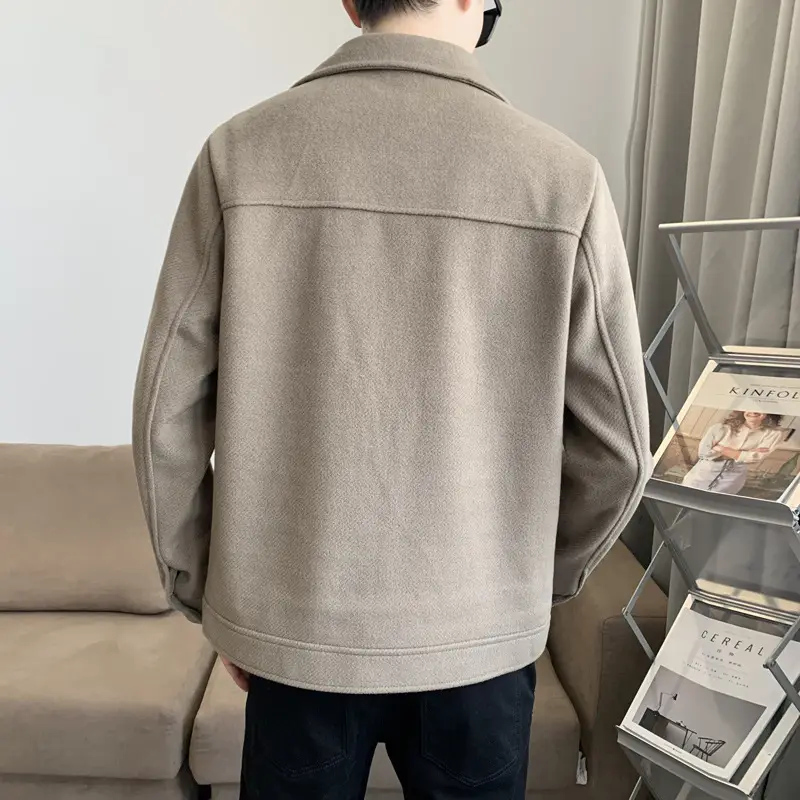 Men's Woolen Slim Fit Jacket Winter Coat Beige