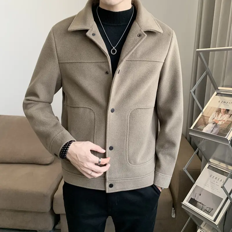 Men's Woolen Slim Fit Jacket Winter Coat Beige