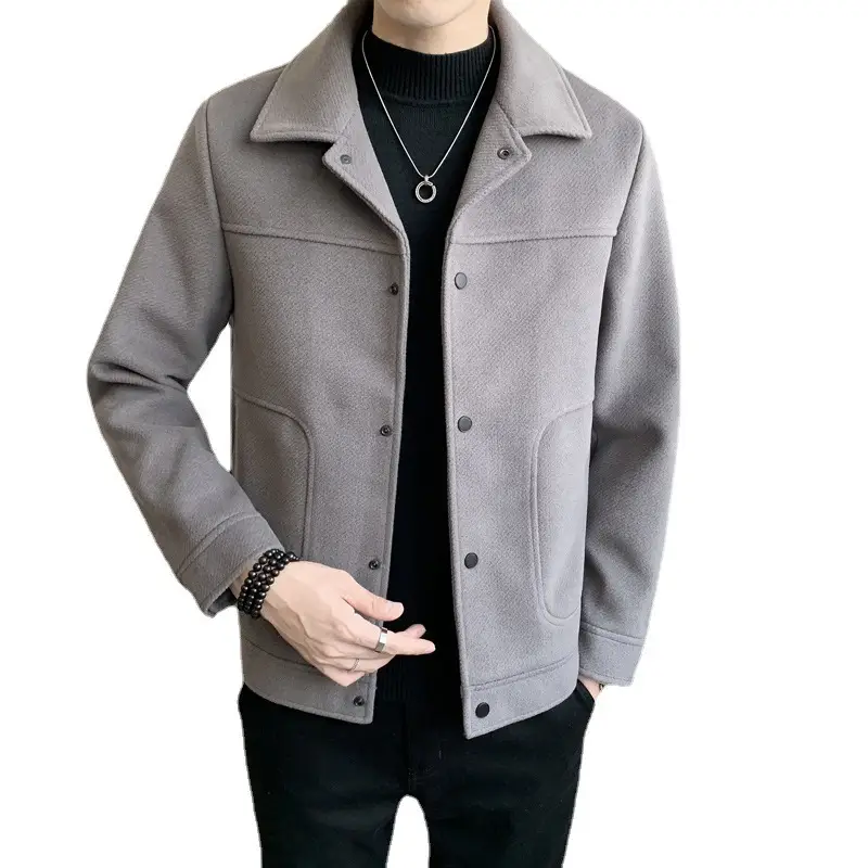 Men's Woolen Slim Fit Jacket Winter Coat Beige