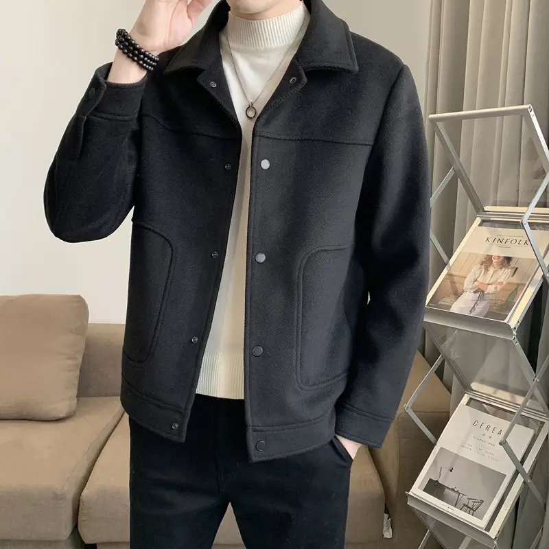Men's Woolen Slim Fit Jacket Winter Coat Beige