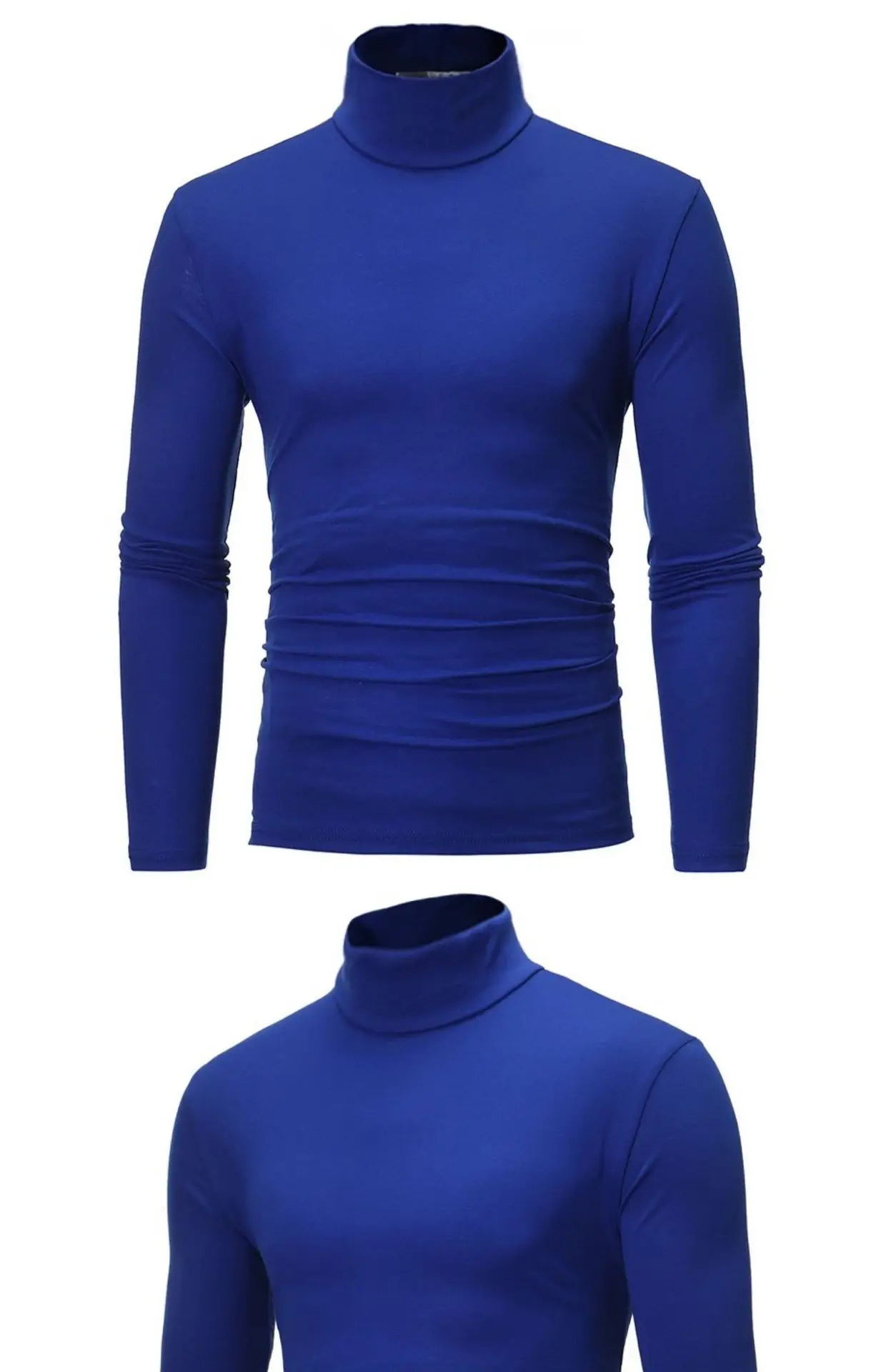 Men's Royal Blue Turtleneck Long Sleeve T-Shirt — feature 10