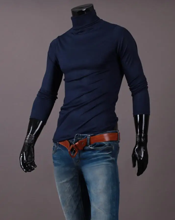 Men's Royal Blue Turtleneck Long Sleeve T-Shirt — feature 17