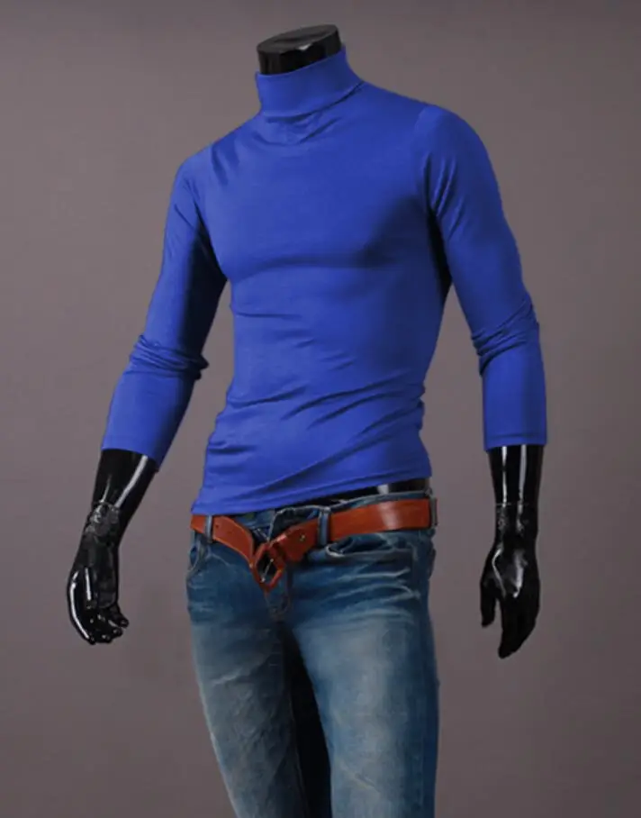Men's Royal Blue Turtleneck Long Sleeve T-Shirt — feature 19