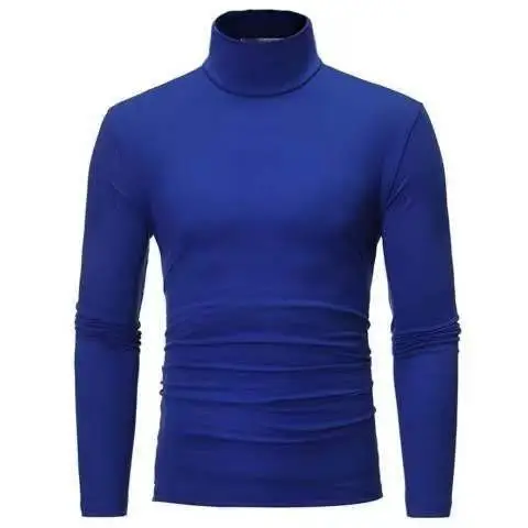 Men's Royal Blue Turtleneck Long Sleeve T-Shirt - Image 6