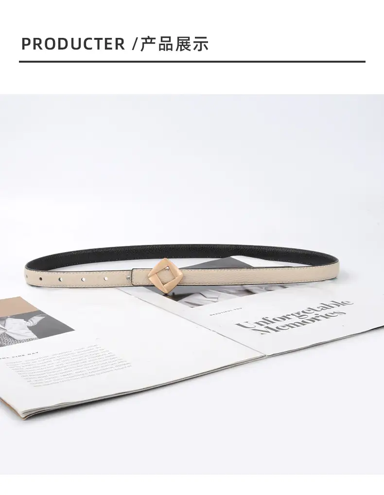 Women's Black Cowhide Belt with Square Buckle β feature 10