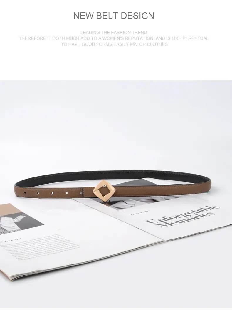 Women's Black Cowhide Belt with Square Buckle β feature 11