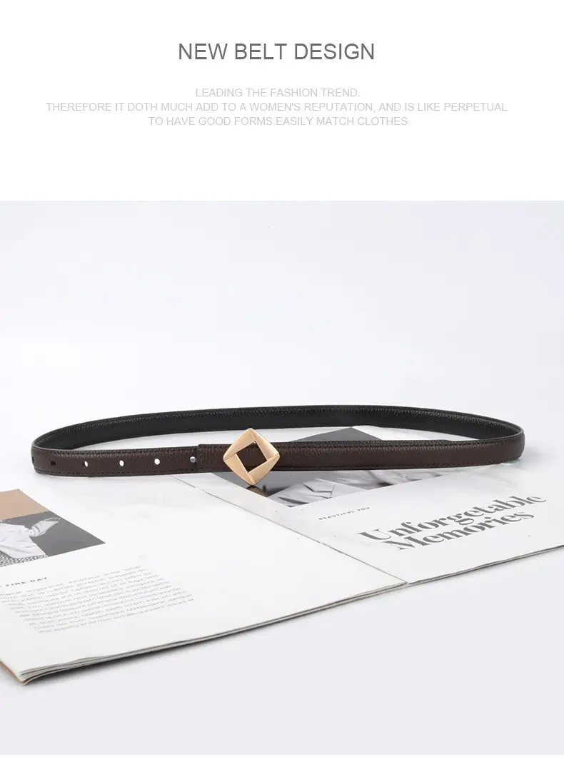 Women's Black Cowhide Belt with Square Buckle β feature 12