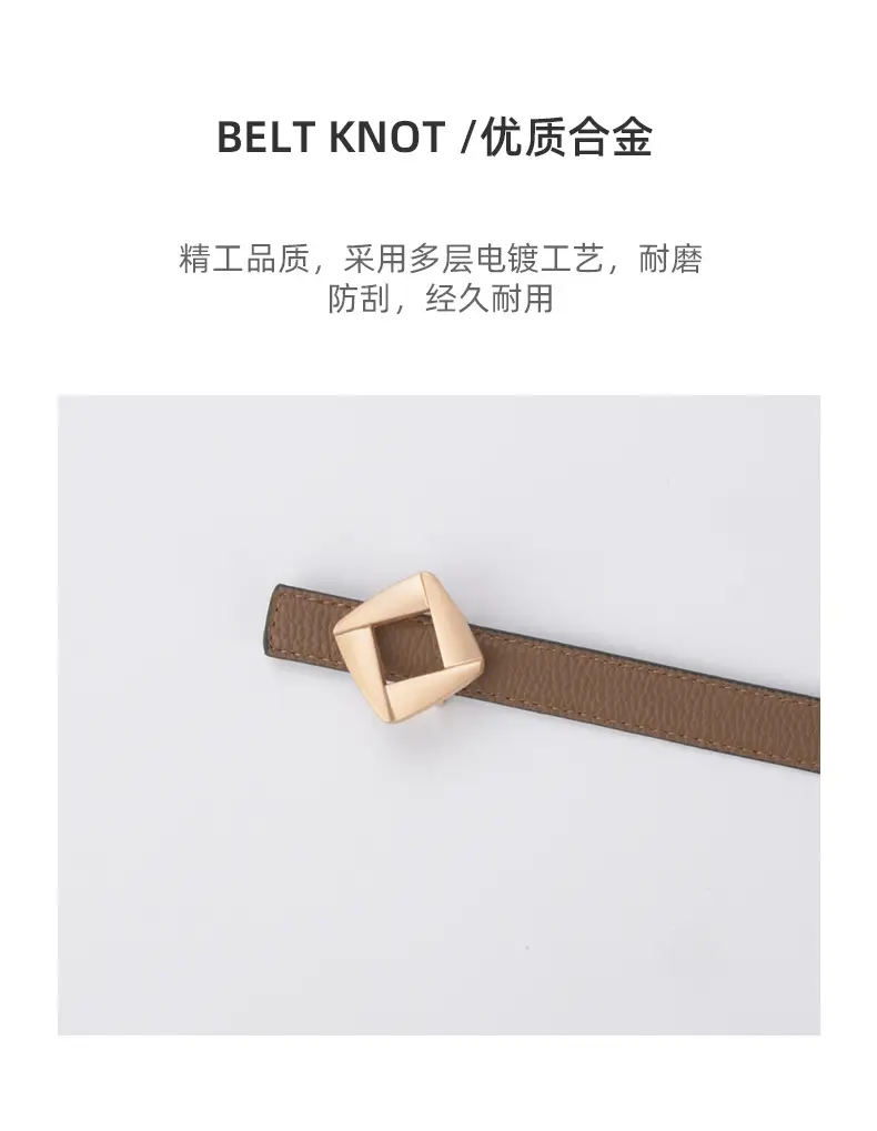 Women's Black Cowhide Belt with Square Buckle β feature 7