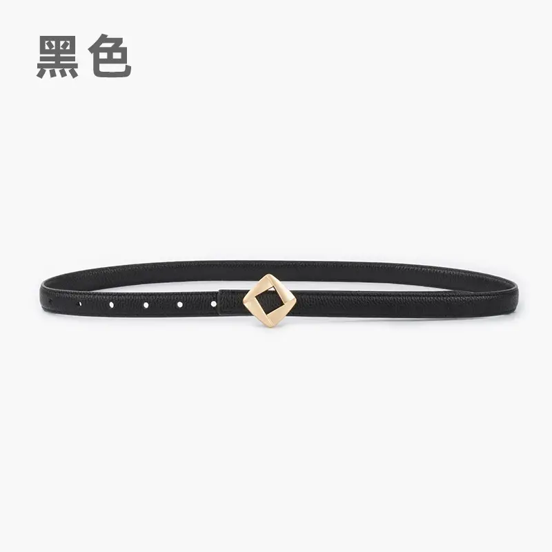 Women's Black Cowhide Belt with Square Buckle