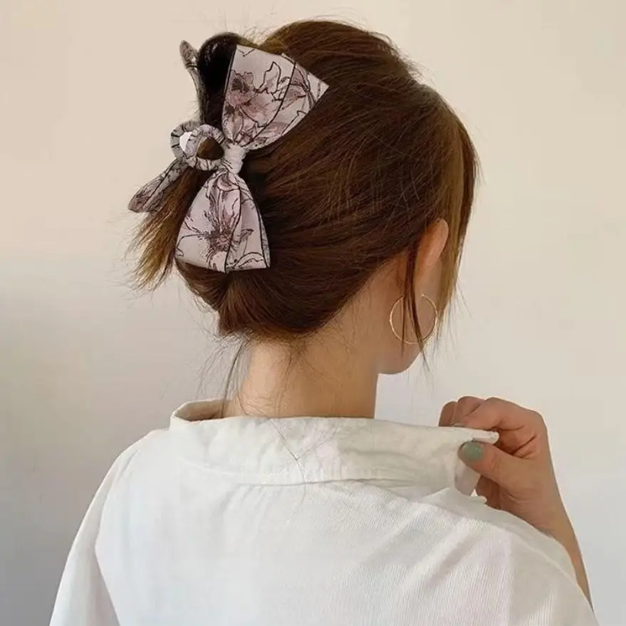2023 New Ink Painting Fabric Clip Bow High-Grade Retro Back Head Clip Updo Shark Clip Hair Accessories - Image 6