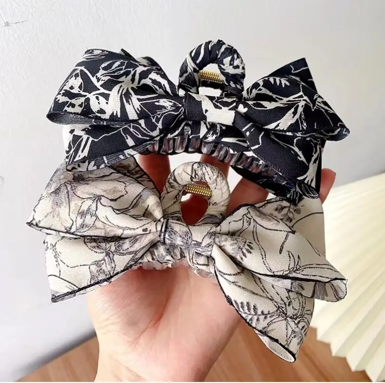 2023 New Ink Painting Fabric Clip Bow High-Grade Retro Back Head Clip Updo Shark Clip Hair Accessories - Image 7