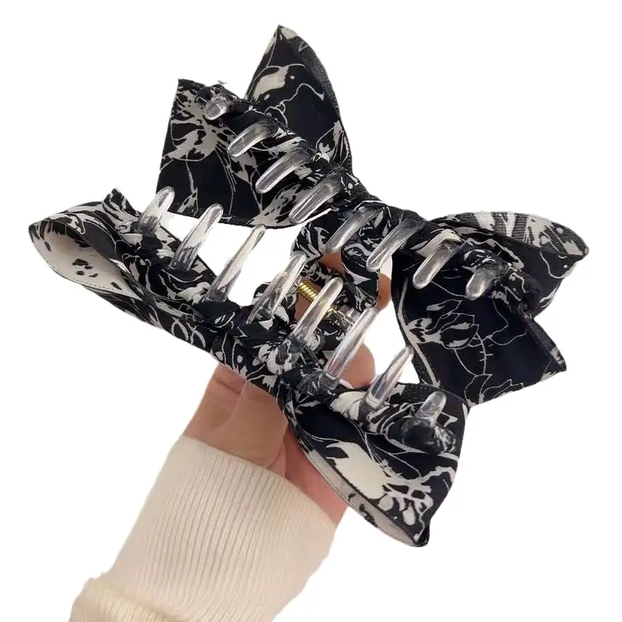 2023 New Ink Painting Fabric Clip Bow High-Grade Retro Back Head Clip Updo Shark Clip Hair Accessories - Image 8